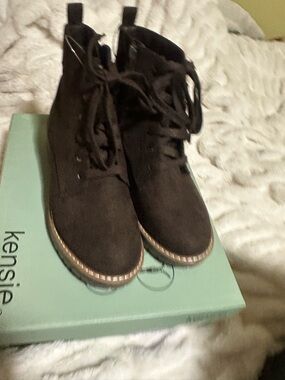 Kensie Black Suede Lace-Up Ankle Booties